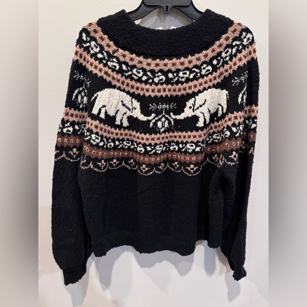 Free People Nellie sweater with elephants size large - Picture 7 of 10